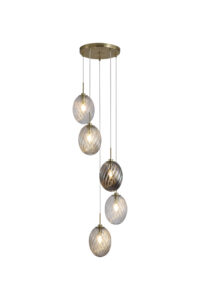 Ceiling Pendants - Searchlight Whirl 5Lt Multi Drop Pendant Satin Brass Metal Coloured Gl (24142-5SB)
