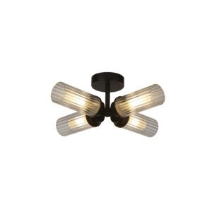 Ceiling Lighting - Searchlight Imperial 4LT Flush Black and Clear Ribbed Glass (29984BK)
