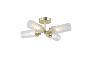 Ceiling Lighting - Searchlight Imperial 4LT Flush Satin Brass and Clear Ribbed Glass (29984SB)