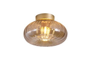 Ceiling Lighting - Searchlight Celestial 1Lt Flush Gold Metal with Amber Glass (32156-28GO)