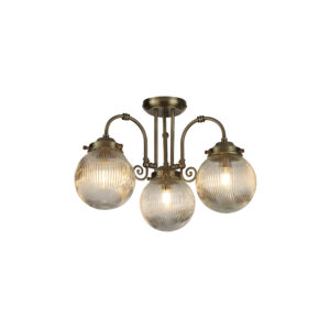 Ceiling Lighting - Searchlight Belvue 3Lt Flush Antique Brass Metal & Clear Glass (32593-3AB)