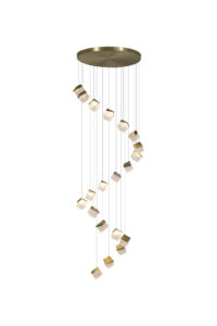 Ceiling Pendants - Searchlight Cuboid 20Lt LED Multi Drop Pendant Satin Brass Metal with C (33640-20SB)