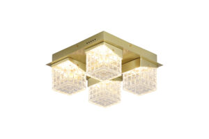 Ceiling Lighting - Searchlight Cuboid 4Lt Flush Satin Brass Metal with Clear Acrylic (33640-4SB)