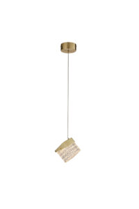 Ceiling Pendants - Searchlight Cuboid LED Pendant Satin Brass Metal with Clear Acrylic (33640SB)