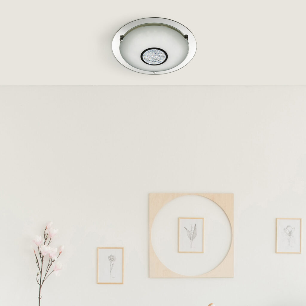 Portland Led Lighting Searchlight Portland LED Flush Chrome Mirror White Glass Shade IP44 ...