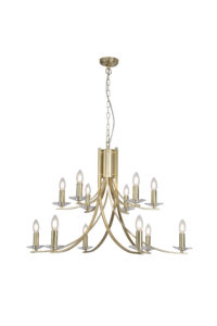 Ceiling Pendants - Searchlight Ascona 12Lt Pendant Satin Brass Metal & Glass (41612-12SB)