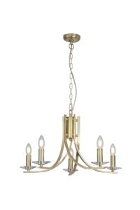 Ceiling Pendants - Searchlight Ascona 5Lt Pendant Satin Brass Metal & Glass (4165-5SB)