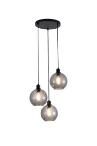 Ceiling Pendants - Searchlight Radiance 3Lt Multi Drop Pendant Black Metal and Smoked Glas (44520-3SM)