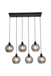Ceiling Pendants - Searchlight Radiance 6Lt Bar Pendant Black Metal and Smoked Glass (44520-6SM)