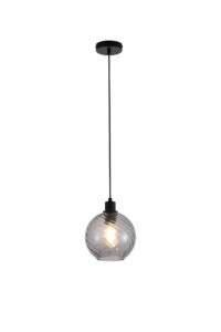 Ceiling Pendants - Searchlight Radiance 1Lt Pendant Black Metal and Smoked Glass (44520SM)
