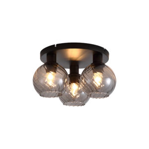 Ceiling Lighting - Searchlight Radiance 3Lt Flush Black Metal and Smoked Glass (44521SM)