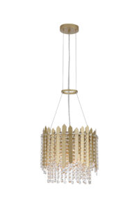 Ceiling Pendants - Searchlight Spear 5Lt Pendant Gold Metal with Clear Crystal (44710-5GO)