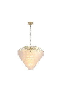 Ceiling Pendants - Searchlight Feather 10Lt Pendant Polished Brass with Frosted Glass (48970-10SB)