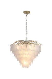 Ceiling Pendants - Searchlight Feather 6Lt Pendant Polished Brass with Frosted Glass (48970-6SB)