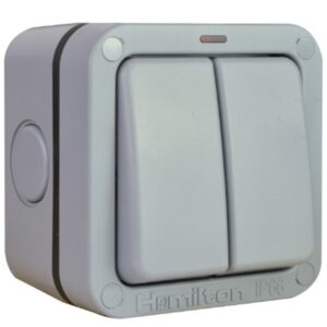 Outdoor Sockets - Hamilton Elemento IP 2 Gang 20AX 2 Way Switch with Neon (ELMR22NGY)