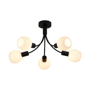 Ceiling Lighting - Searchlight Nova 5Lt Ceiling Lamp Black Metal with Frosted Glass Shade (54715-5BK)