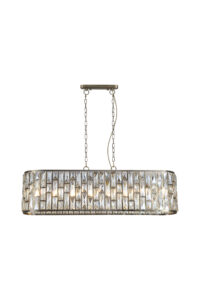 Ceiling Pendants - Searchlight Bijou 8Lt Oval Diner Pendant Antique Brass Metal & Champagne (65818-8AB)