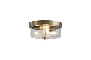 Ceiling Lighting - Searchlight Preston 2Lt Flush Antique Brass with Seeded Glass (66210-2AB)