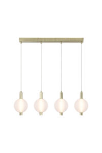 Ceiling Pendants - Searchlight Luminique LED 4Lt Bar Pendant Satin Brass Metal with Glass (69410-4SB)