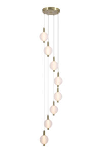 Ceiling Pendants - Searchlight Luminique LED 8Lt Pendant Satin Brass Metal with Glass (69410-8SB)