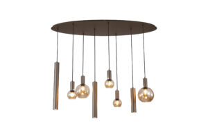 Ceiling Pendants - Searchlight Lyon 8Lt Pendant Latte Metal and Amber Glass (76318-8LT)