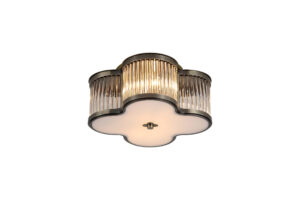 Ceiling Lighting - Searchlight Lotus 2Lt Flush Antique Brass Metal and Glass Diffuser (77210-2AB)