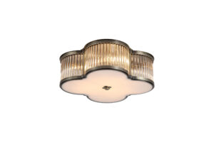 Ceiling Lighting - Searchlight Lotus 3Lt Flush Antique Brass Metal and Glass Diffuser (77210-3AB)