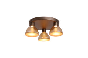 Ceiling Lighting - Searchlight Cannes LED 3Lt Flush Latte Metal and Amber Glass (77410-3AM)