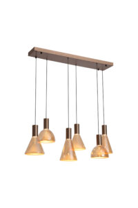 Ceiling Pendants - Searchlight Cannes LED 6Lt Pendant Latte Metal and Amber Glass (77410-6AM)