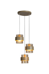 Ceiling Pendants - Searchlight Royal 3Lt Multi Drop Pendant Sand Metal Amber Ribbed Glass (82433-3SA)