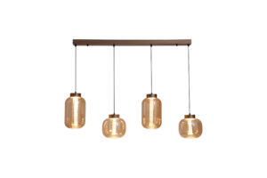 Ceiling Pendants - Searchlight Lille LED 4Lt LED Pendant Latte Metal and Amber Glass (84510-4AM)