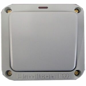 Outdoor Sockets - Hamilton Elemento IP 1 Gang 20AX 2 Way Switch DP with Neon (ELM20DPNGY)