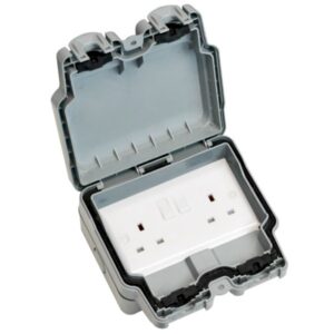 Outdoor Sockets - Hamilton Elemento IP 2 Gang 13A Outdoor Socket Lockable (ELMSS2GY)