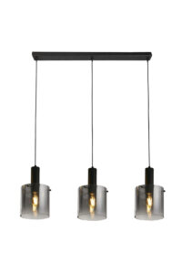 Ceiling Pendants - Searchlight Sweden 3Lt Bar Pendant Black Metal & Smoked Ombre Glass (88912-3BK)