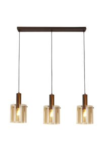 Ceiling Pendants - Searchlight Sweden 3Lt Bar Pendant Mocha Metal & Amber Glass (88912-3MO)