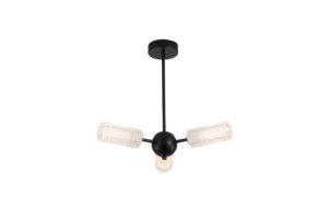 Ceiling Lighting - Searchlight Cosmic 3Lt Semi flush Black Metal with Textured Acrylic (96503-3BK)