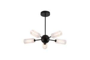 Ceiling Lighting - Searchlight Cosmic 5Lt Semi flush Black Metal with Textured Acrylic (96505-5BK)