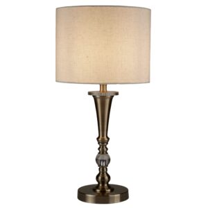 Table Lamps - Searchlight Oscar Table Lamp Antique Brass Metal & Oatmeal Linen Shade (1011AB)