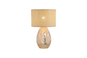 Table Lamps - Searchlight Diane 1Lt Table Lamp Champagne Glass with Rattan Shade (54636CP)