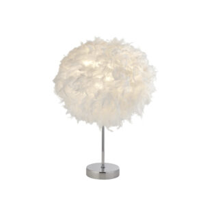 Table Lamps - Searchlight Hattie Table Lamp White Feather & Chrome Metal (60392CC)