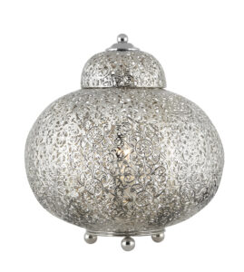 Table Lamps - Searchlight Fretwork Table Lamp Laser Cut Nickel Metal (8221-1SS)