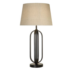 Table Lamps - Searchlight Chic Table Lamp Black Metal with Natural Shade (91101NA)