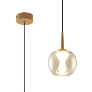 Ceiling Pendants - Mantra Andromeda Single Pendant 5W LED 3000K 500lm Light Gold/Amber/Frosted (M9077)