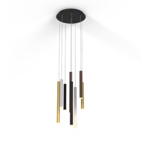 Ceiling Pendants - Mantra Cala 40cm Round 8 Light 2.5m Pendant 48W LED 3000K 3360lm Sand White/Sand Black/Gold/Rust Brown (M8082)