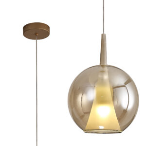 Ceiling Pendants - Mantra Elsa 25cm Pendant With Round Shade 1 Light E27 Bronze Glass With Frosted Inner Cone (M8255)