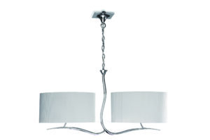 Ceiling Pendants - Mantra Eve Linear Pendant 2 Arm 4 Light E27 Polished Chrome With Spanish Corrugated White Oval Shades (M1130/SP)