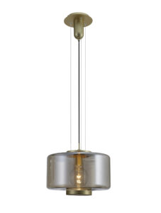 Ceiling Pendants - Mantra Jarras Pendant 40cm Round 1 x E27 (Max 40W) Matt Gold / Cognac Glass (M6192)