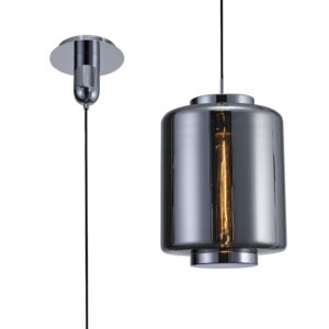 Ceiling Pendants - Mantra Jarras Pendant 30cm Round 1 x E27 (Max 40W) Chrome / Ash Grey Glass (M6194)