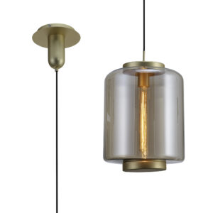 Ceiling Pendants - Mantra Jarras Pendant 30cm Round 1 x E27 (Max 40W) Matt Gold / Cognac Glass (M6195)