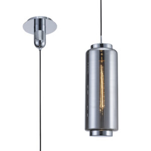Ceiling Pendants - Mantra Jarras Pendant 20cm Round 1 x E27 (Max 40W) Chrome/Ash Grey Glass (M6197)